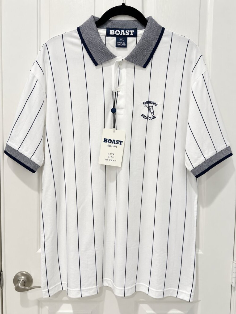 NWT BOAST Fairwinds Golf Club Polo Men’s L White Black Stripe